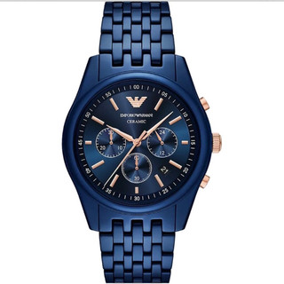 Emporio Armani 亞曼尼 經典藍陶瓷三眼計時男錶-AR70016/43mm