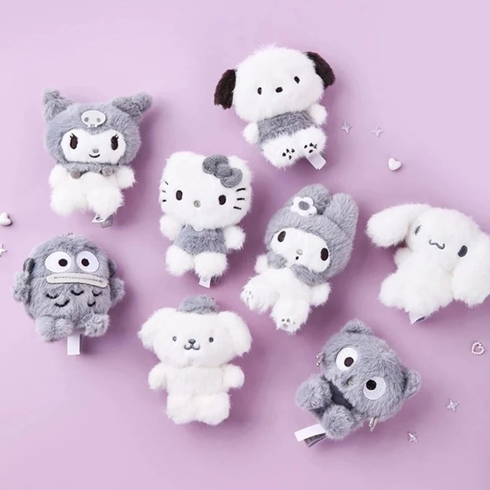 【Sanrio サンリオ】正版授權 現貨 三麗鷗 灰白系列毛絨絨吊飾/鑰匙圈 日落小物 交換禮物 聖誕禮物 生日禮物