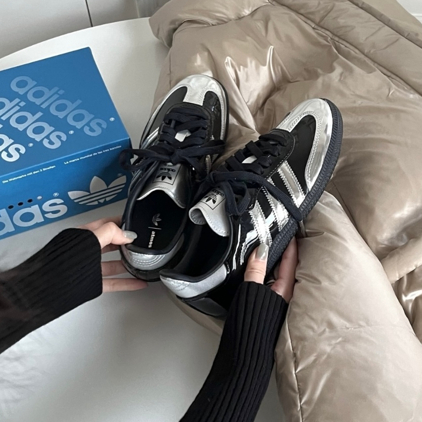 🎯輕氧 atmos X adidas originals Samba 漆面炫酷黑銀 時尚百搭 德訓鞋 板鞋 男女同款