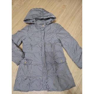 日本 UQ Uniqlo 女童 大童 羽絨 黑白格 黑白 格紋 連帽外套 連帽 外套 帽 可拆 羽絨外套 長版外套 8