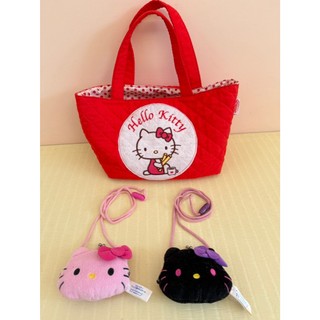 二手近全新 sanrio hello hitty提袋+兩個kitty 小背帶