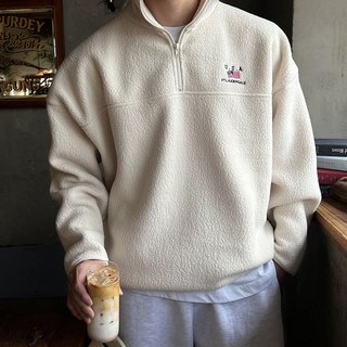 正韓USA 抓絨美式刺繡半拉鍊長袖衛衣 4色 YUPPIE 預購商品 0223