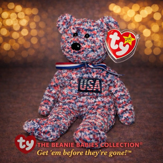 美國豆豆娃TY Beanie Babies SpangleBear 2000USA星條旗熊美國國旗紀念熊6/14收藏千禧