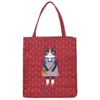 全新日本帶回日本專櫃Kusuguru Japan鈴蘭堂Parlor Suzurando復古風貓咪雪尼爾緹花面料手提包