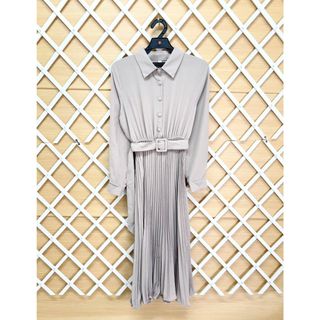 DM.Peach 淺卡其灰拼接壓褶長袖洋裝 商品號 (26032064