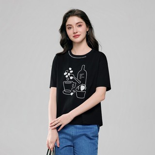 GIORDANO 女裝Sorona彈力黑白印花短袖上衣 05396226