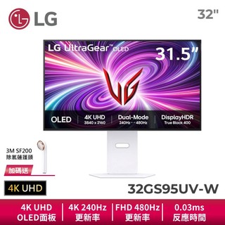 LG 32GS95UV-W 32吋 4K OLED 雙模式專業電競螢幕 240Hz↔480Hz單鍵切換/0.03ms