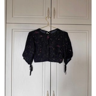 AllSaints Asta Heligan Top 黑色花卉短版上衣 XS｜2026新款