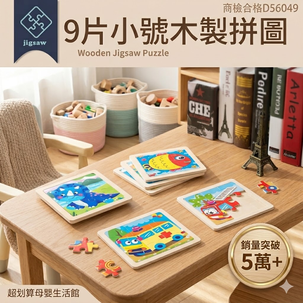 現貨〔木製拼圖E1D】兒童小號9片 拼圖玩具 商檢合格 ♥ 動物交通拼圖教具 小拼圖 益智早教 木質拼圖 學習教具 玩具
