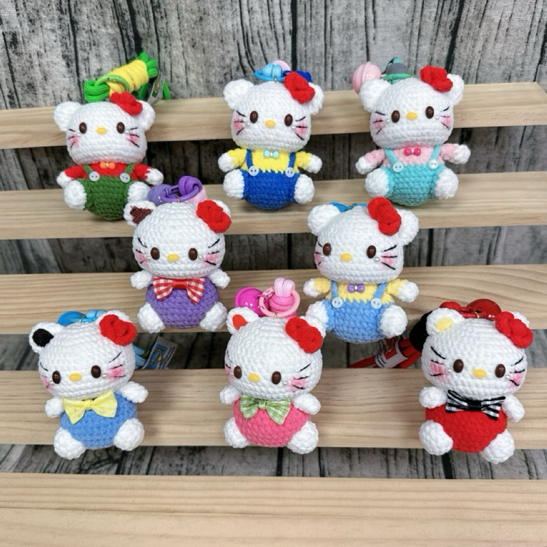 【現貨 完成品】鉤織kitty 吊帶褲kitty kitty娃娃 kitty鑰匙圈 kitty吊飾 kitty玩偶