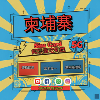 柬埔寨SIM卡 4G高速上網 3-10天 喫到飽不降速｜吳哥窟/金邊必備 隨插即用 支援熱點分享｜旅遊上網絡卡