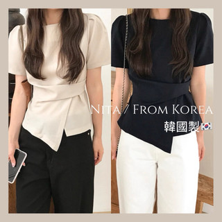 Nita🇰🇷正韓直送拼色圓領短袖收腰造型上衣韓國製
