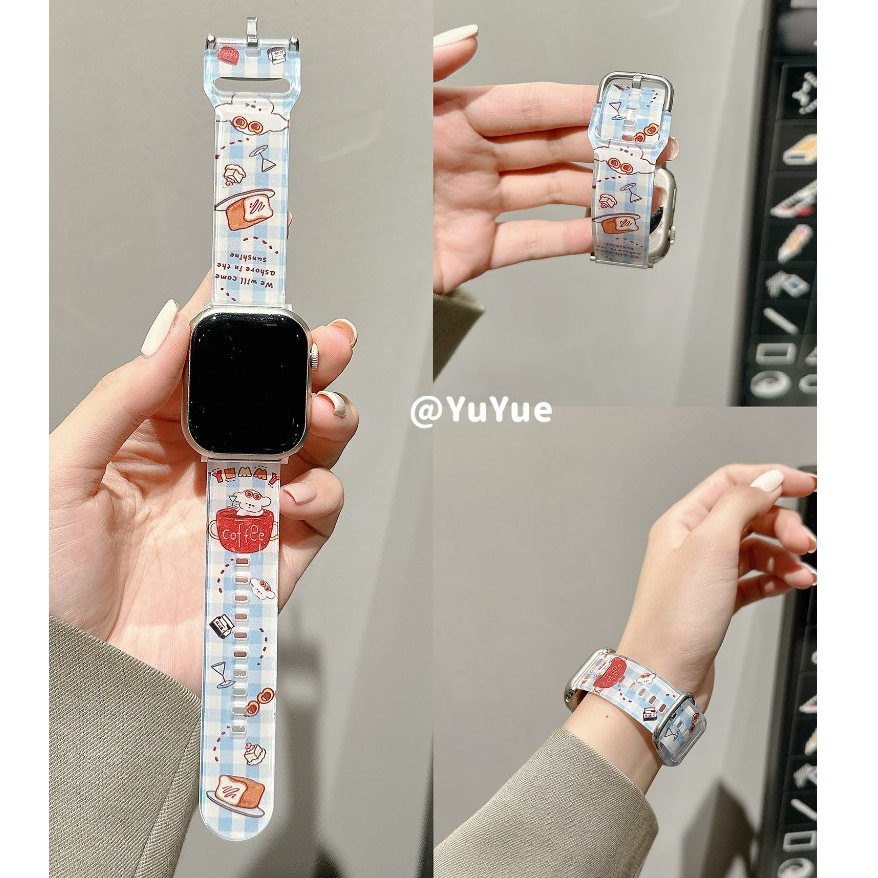 適用蘋果s11新款手錶錶帶iwatch10腕帶applewatch9運動硅膠S8塗鴉小狗Ultra3可愛透氣卡通s10