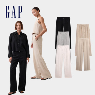 【Gap】女裝 寬鬆亞麻混紡寬褲 多款規格任選 (874424&877629)