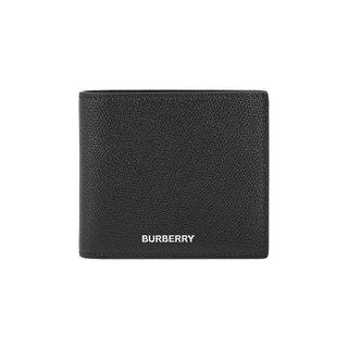 BURBERRY 銀字燙印Logo 牛皮對開8卡短夾(黑色)