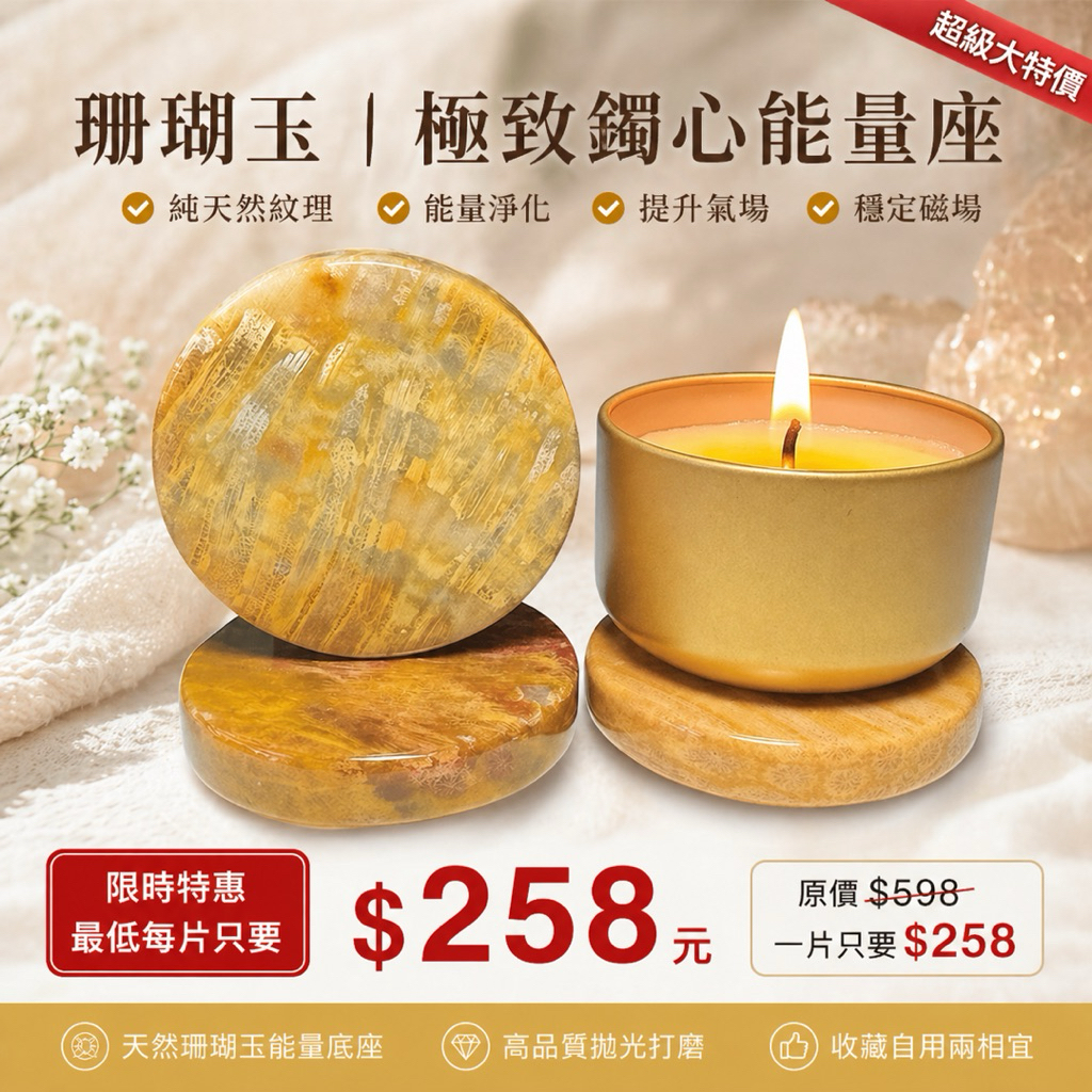 靈擺 獨家限量 熏香盤 隔熱墊 萬用厚片珊瑚玉｜祈願加乘能量隔熱底座 靈擺鍊…