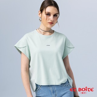 BLUE WAY ET BOiTE 箱子 - 女款 異素材拼接圓弧解構短TEE(淺綠)