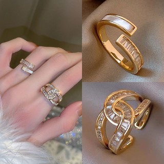 星彤精品服飾-S925輕奢白貝微鑲戒指女氣質網紅爆款個性食指戒ins冷淡風指環
