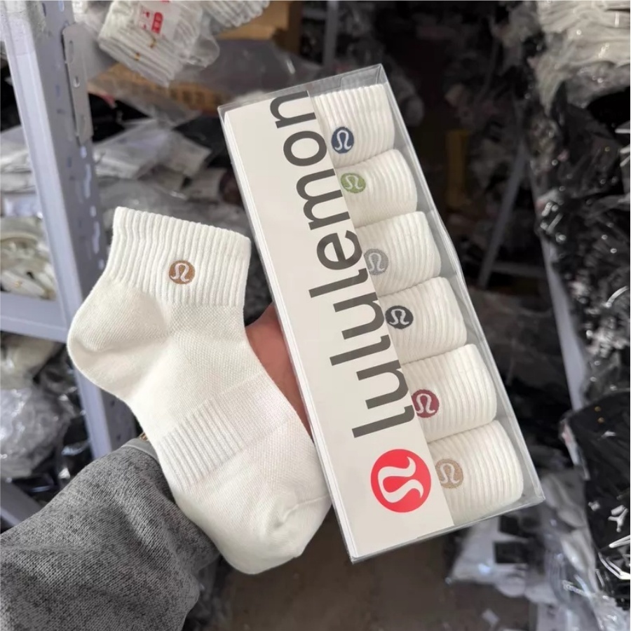 🥇De.Han😊Lululemon 彩標 純棉中筒盒裝短襪 經典刺綉logo 短襪 運動襪 透氣 男女同款
