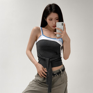 【Aa.chic】滾邊假兩件綁帶BRA TOP(三色).女裝/細肩/滾邊/罩杯/假兩件/綁帶/夏日【C6UU163】