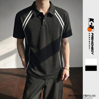 【K-2】線條拼接 GOLF風 短袖POLO衫 短袖上衣 短TEE 穿搭 男女不拘 寬鬆落肩 運動 休閒【NY6642】