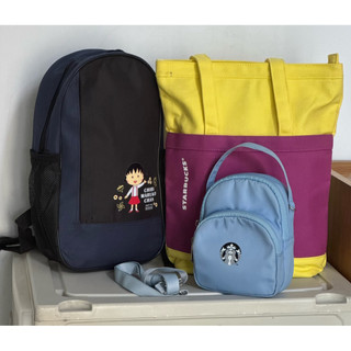 超值3入組：星巴克包包2入＋櫻桃小丸子後背包｜A4帆布包＋女神迷你側背包