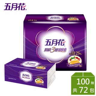 五月花 蓬厚柔三層抽取衛生紙100抽x24包x3袋/箱-玫瑰果油
