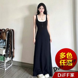 【DIFF】韓版法式假兩件黑色洋裝 長裙 小黑裙 連身裙 上衣 套裝 短袖上衣 背心 女裝 裙裝 短袖洋裝【S386】
