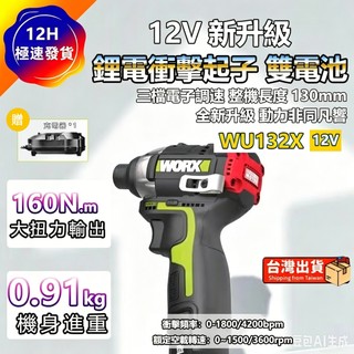 【現貨/在地保固】WORX 威克士 WU132X 12V 無刷衝擊起子機 高扭力電動起子 螺絲起子機 木工水電鑽