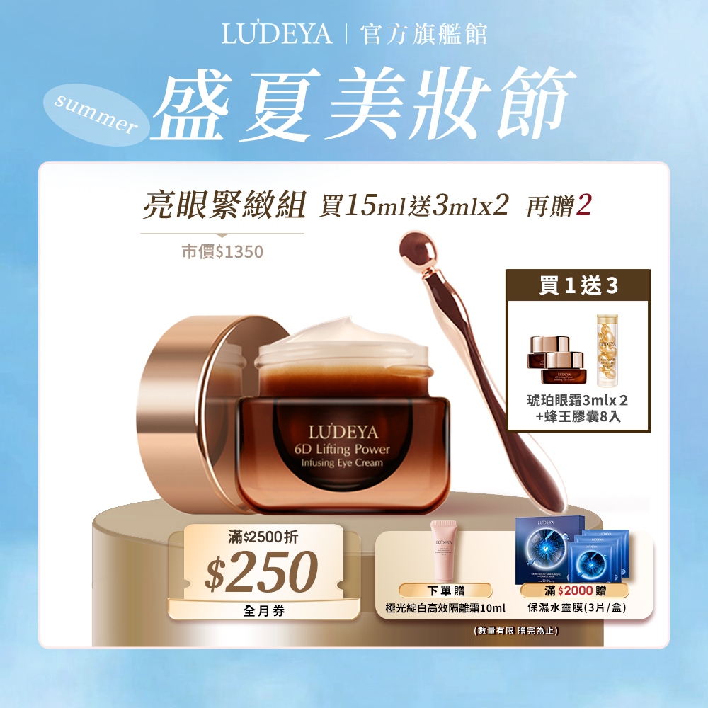 【LUDEYA】超緊緻微臻琥珀眼霜15ml【買大送小】贈眼霜3ml *2 +蜂王膠囊8入