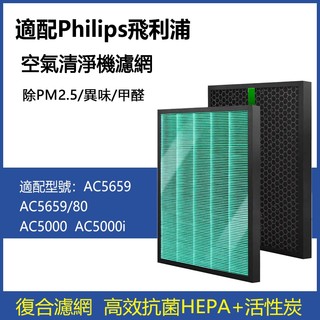 適用Philips飛利浦 AC5659 / 80 空氣清淨機抗菌濾網芯組 HEPA活性碳濾網 FY5185 FY5182