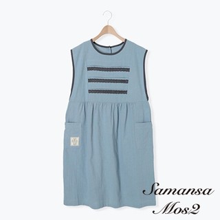 Samansa Mos2 氣質蕾絲褶襉雙口袋設計無袖連身裙(0F001102410)