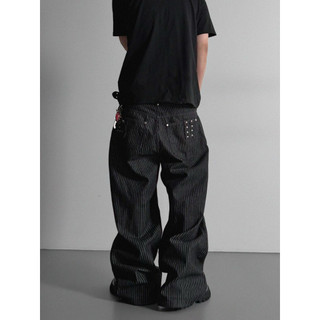 Uniion Studded Pinstripe Baggy Jeans 復古條紋鉚釘寬褲