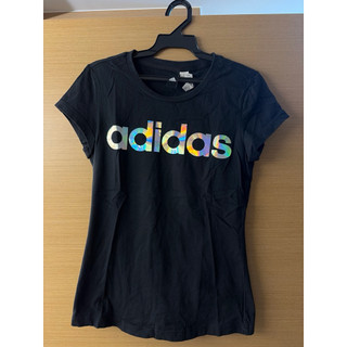 adidas女款黑色短袖T恤銀光字母二手無污