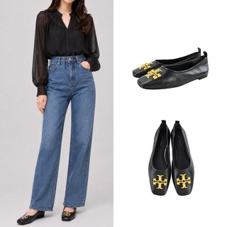 TORY BURCH ELEANOR 雙T金屬LOGO芭蕾平底鞋(黑)｜100%原廠真品｜JS Maxx官方旗艦館