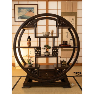 【香川家居】高雄展示廳 《圓型架 多寶 》原木 雞翅木 圓形裸空、多寶格小品架、藝品架 置物架 櫃、玄關架