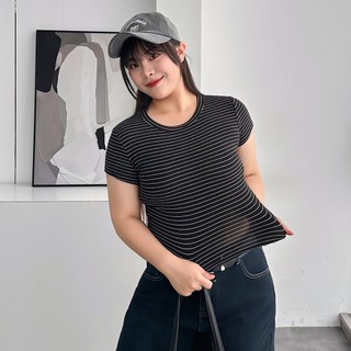 LULUS/PLUS/中大尺碼/韓系橫紋柔軟彈力短版上衣４色【A01260657】260729