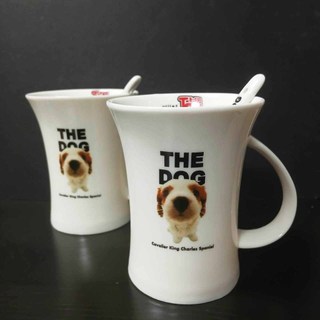 (看內文)THE DOG 大頭狗系列查理士王小獵犬圖案的白色陶瓷馬克杯 附湯匙 咖啡杯 瓷杯