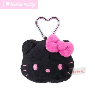 Sanrio 三麗鷗 愛心扣環造型絨毛鑰匙圈 Hello Kitty 黑色大臉 087599N