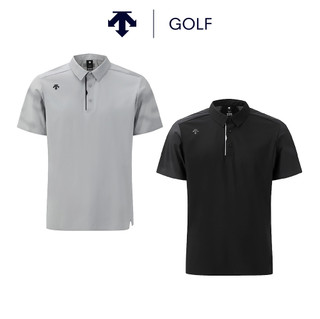 【DESCENTE】GOLF 迪桑特 男款 高爾夫翻領上衣 涼感透氣 短袖POLO衫 短袖上衣 運動上衣(黑/灰)