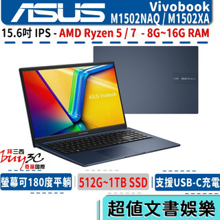 ASUS 華碩 Vivobook M1502NAQ / M1502XA 藍【15.6吋/AMD Ryzen/Buy3c】
