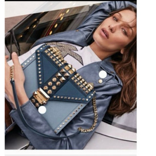 全新正品真品 美國購買帶回MK michael kors Whitney 墨綠雙色拼接鉚釘金鍊斜背/肩背方包 真皮