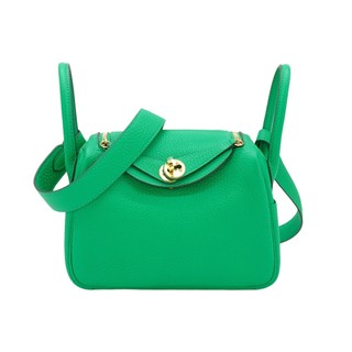 Hermes 一代 Mini Lindy 牛皮金釦手提/肩背兩用包-19cm(6W綠)