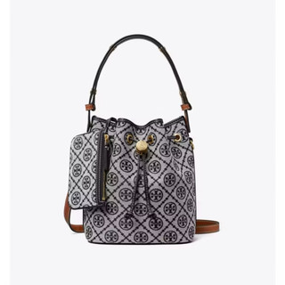 🔥二手近全新💕TORY BURCH/T MONOGRAM新款水桶包 手提包 肩背包 斜背包 水桶包 大款水桶包Tb