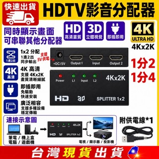 台灣發貨 HDMI1.4B 4K2K分配器 1分2 1進4出 1進2出 同步顯示 hdmi分享器 4K 1080P