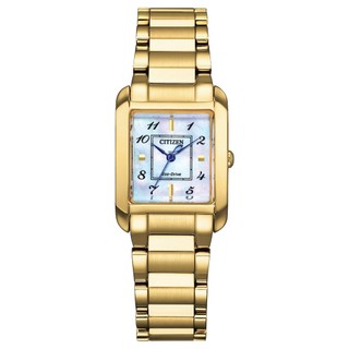 CITIZEN 星辰錶L系列 光動能 方形女錶 金色不鏽鋼錶帶 21.5mm EW5602-81D 全球保固3年