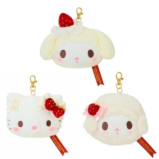 Sanrio 三麗鷗 草苺奶油蛋糕 絨毛造型伸縮車票套- Hello Kitty/美樂蒂/彼安諾