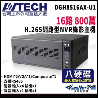 AVTECH 陞泰 DGH8516AX-U1 800萬 16路 NVR網路型錄影主機 8硬碟 監視器