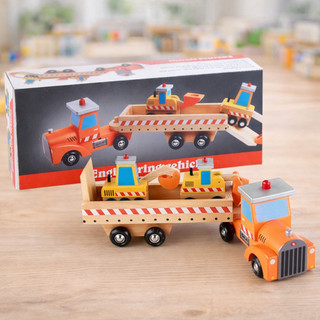 台灣現貨【木製玩具E1G』多功能運輸聯結車 集裝箱 ♥ 工程車拖車組 挖掘機推土車 模擬過家家 兒童益智玩具