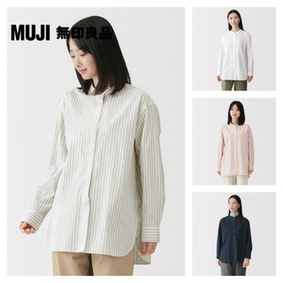 【MUJI 無印良品】女水洗平織布立領長袖長版襯衫